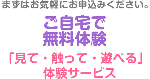 まずはお気軽にお申込みください。 ご自宅で無料体験 無料 「見て・触って・遊べる」体験サービス